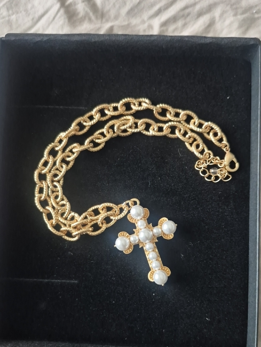 Gold-Tone Pearl Cross Pendant Necklace - Women's Jewelry